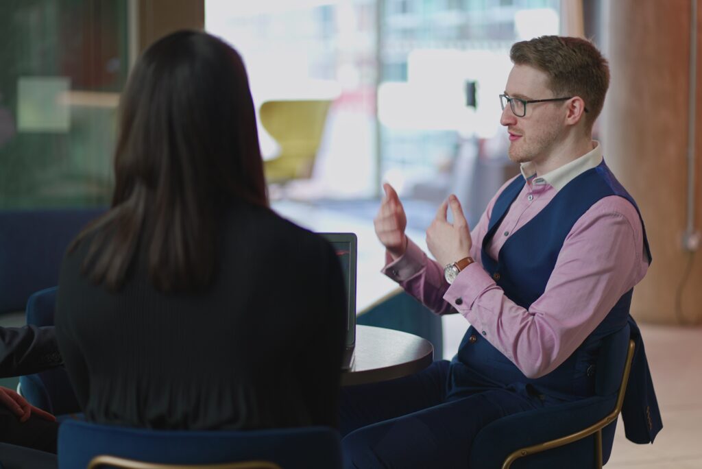 Business discussion in modern office