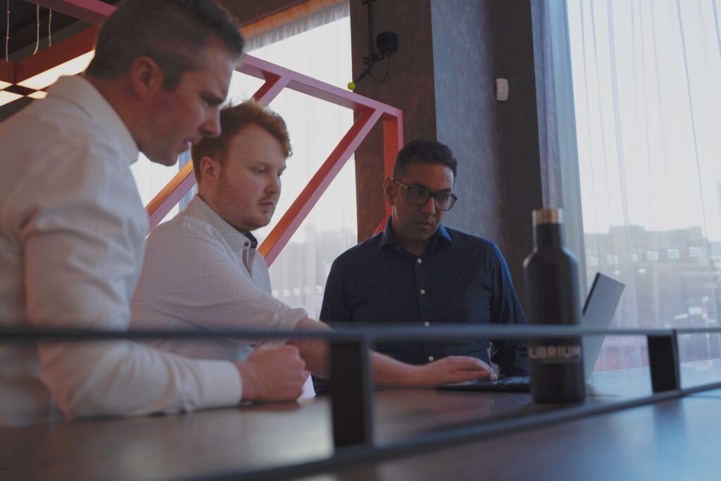 Team collaborating in office