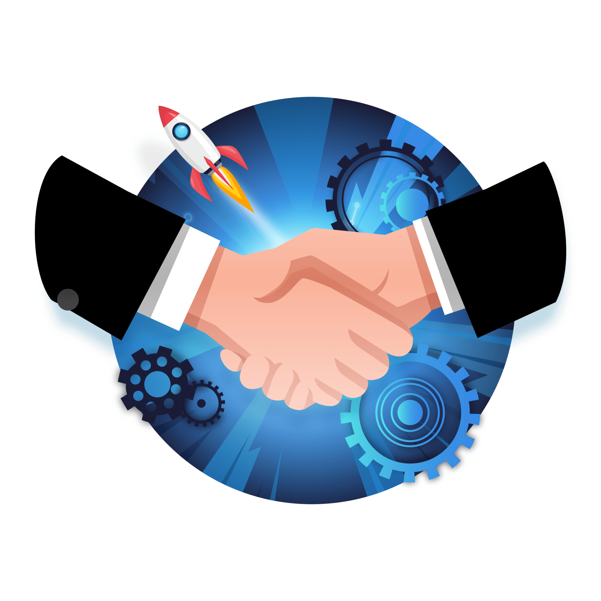Cartoon hands shaking showing team of experts in cyber security and penetration testing